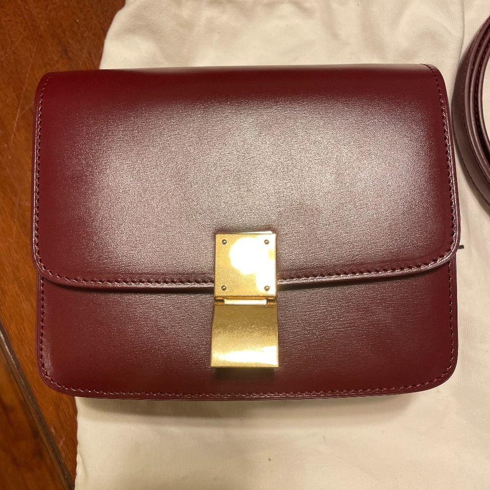 Céline-Classic Box Burgundy Calfskin Leather Bag